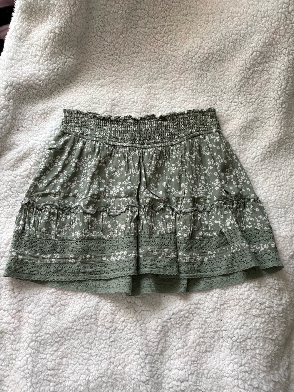 Altar'd State Olive Green Floral Smocked Mini Skirt